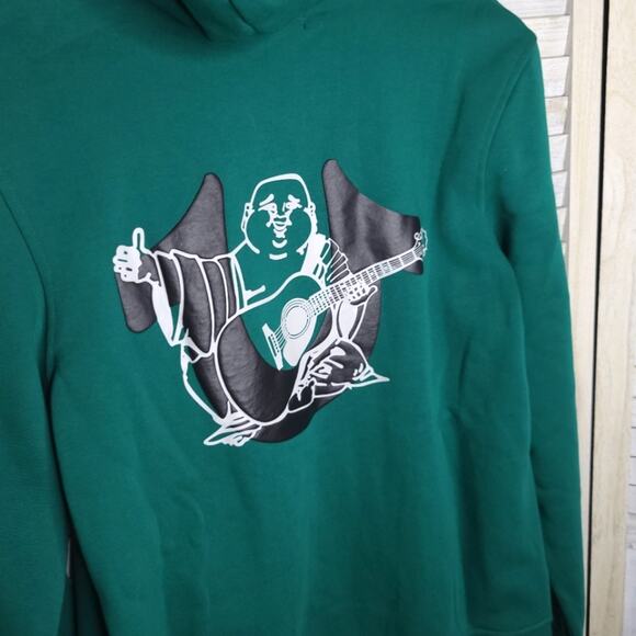 NWT True Religion Buddha Fleece Jacket Green Overlap Full Zip Hoodie Medium New - Picture 9 of 10
